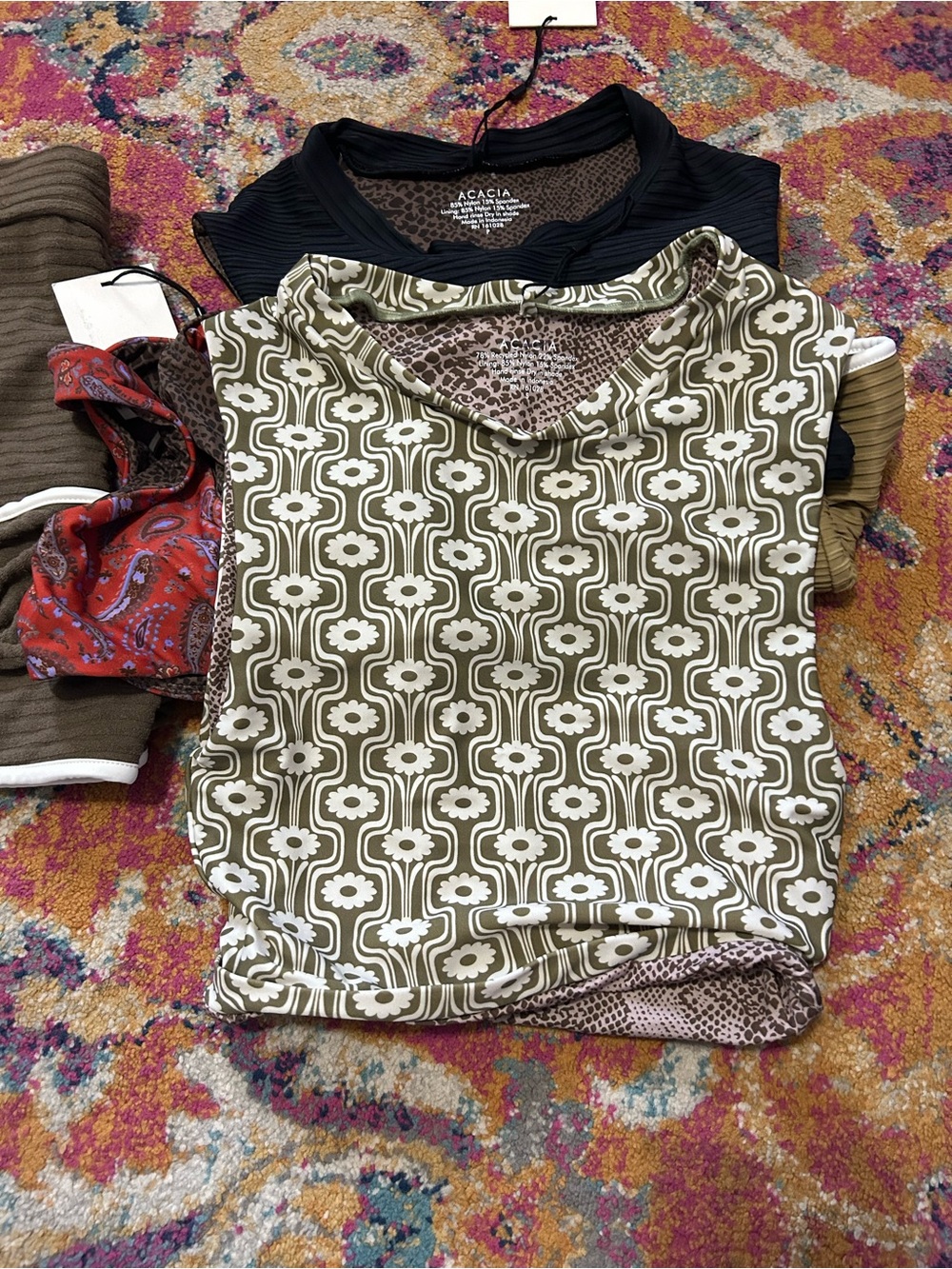 acacia swimwear Olive Floral-Print  Women's Top